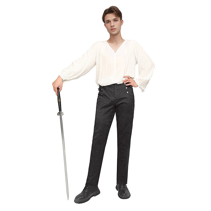Men Medieval Renaissance Steampunk Gothic Vampire Pants Trousers Victorian Vintage Floral Pants Cosplay Costume Trousers