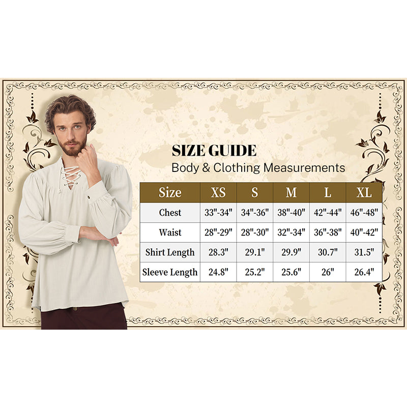 Men Medieval Shirts Pirate Viking Loose Shirt Vampire Renaissance Linen Tunic Lace-Up V-Neck Long Sleeves Shirt Cosplay Costume Shirt