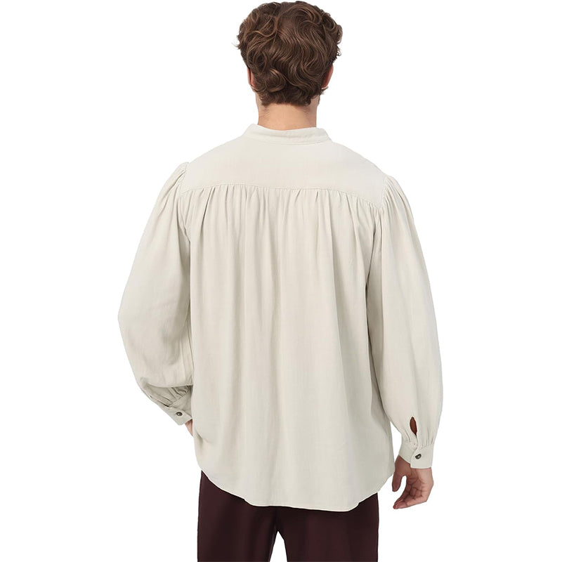 Men Medieval Shirts Pirate Viking Loose Shirt Vampire Renaissance Linen Tunic Lace-Up V-Neck Long Sleeves Shirt Cosplay Costume Shirt