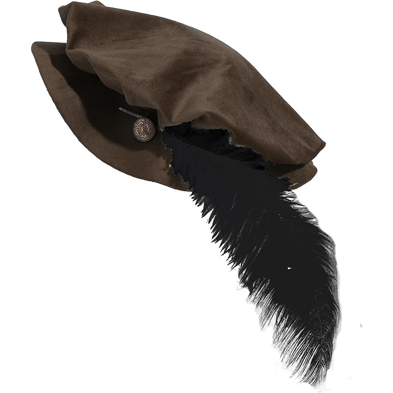 Men Medieval Tudor Hat Renaissance Beret Hat With Feather Cosplay Cap Hat Costume Accessories