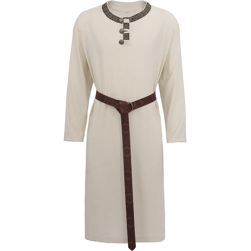 Men Medieval Tunic Shirt Renaissance Long Sleeve Shirt With Belt LARP Ren Faire Cosplay Costumes