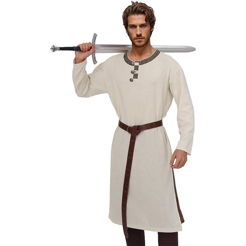 Men Medieval Tunic Shirt Renaissance Long Sleeve Shirt With Belt LARP Ren Faire Cosplay Costumes