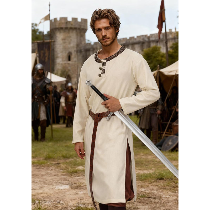 Men Medieval Tunic Shirt Renaissance Long Sleeve Shirt With Belt LARP Ren Faire Cosplay Costumes