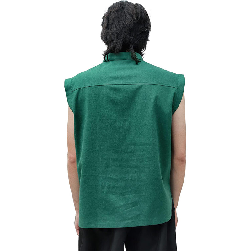 Men Medieval Tunic Sleeveless Shirt Renaissance Linen Pirate Shirt With Retro Button Cosplay Shirt For Party Daily Wear