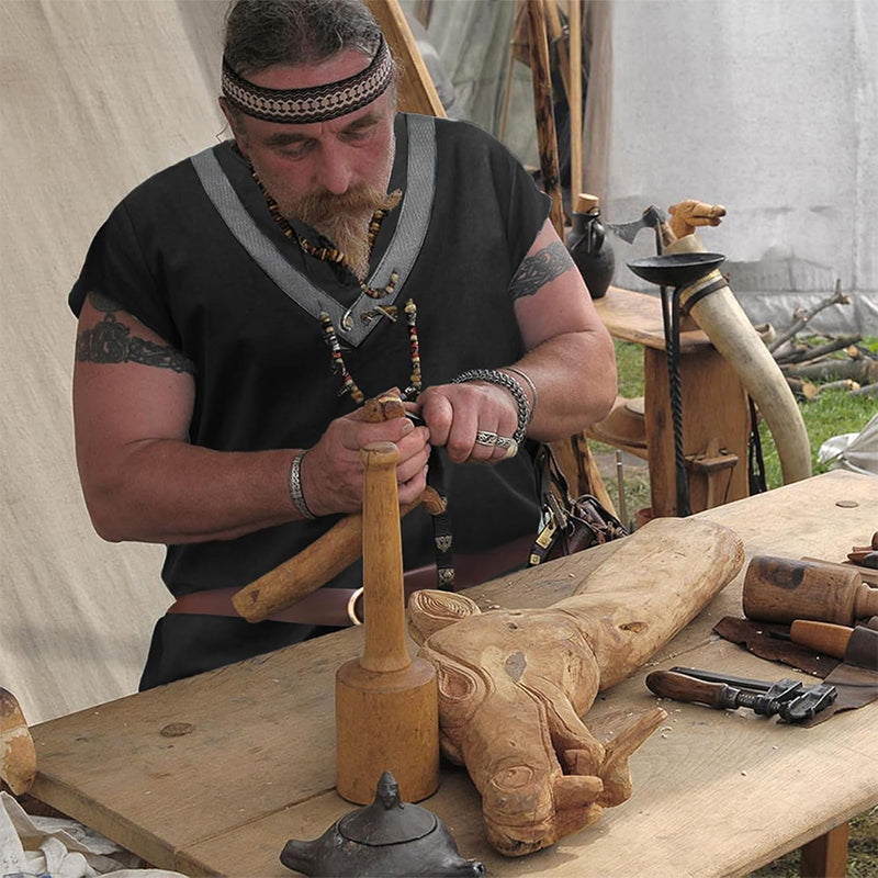 Men Medieval Tunic With Belt Short Sleeves Linen Undershirt Ren Fair LARP Pirate Shirt For Halloween Party Daily Wear