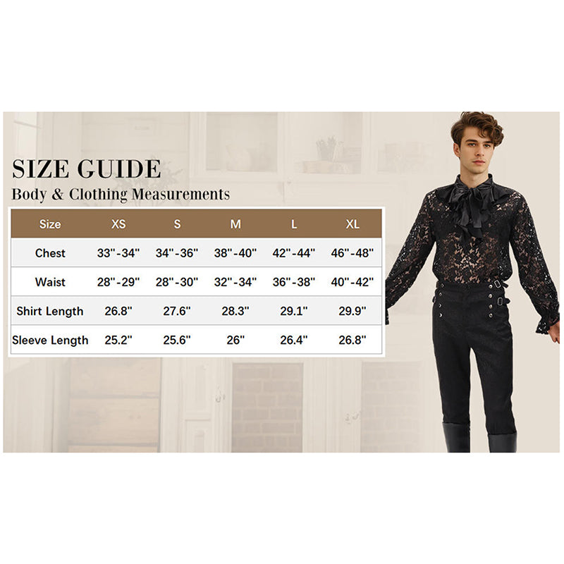 Men Pirate Vampire Gothic Shirt Rose Shaped Lace Shirt See Through Renaissance Poet Shirts Medieval Costume Shirts