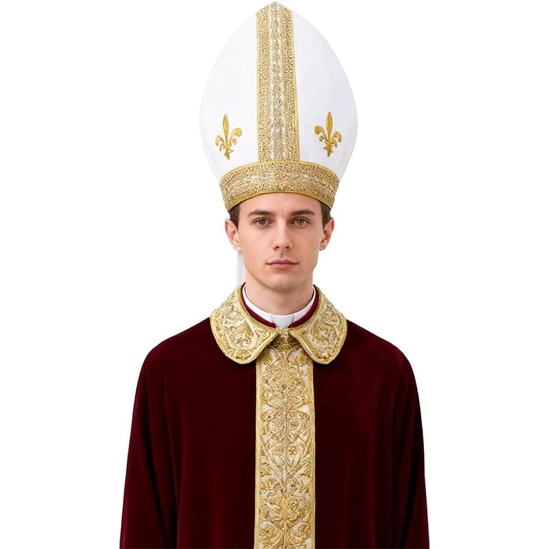 Men Pope Hat Adult Priest Headpiece Catholic Cardinal Cap Cosplay Cost Men Pope Hat Adult Priest Headpiece Catholic Cardinal Cap Cosplay Cost