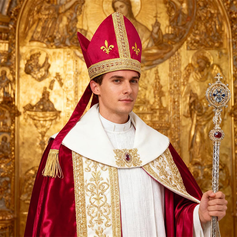 Men Pope Hat Adult Priest Headpiece Catholic Cardinal Cap Cosplay Costume Accessories