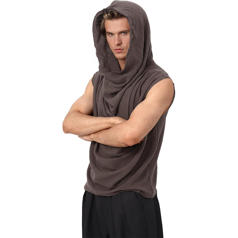 Men Post Apocalyptic Hooded Top Apocalyptic Sleeveless Vest Medieval Vintage Retro Shirt Renaissance Sleeveless Shirt Cosplay Costumes
