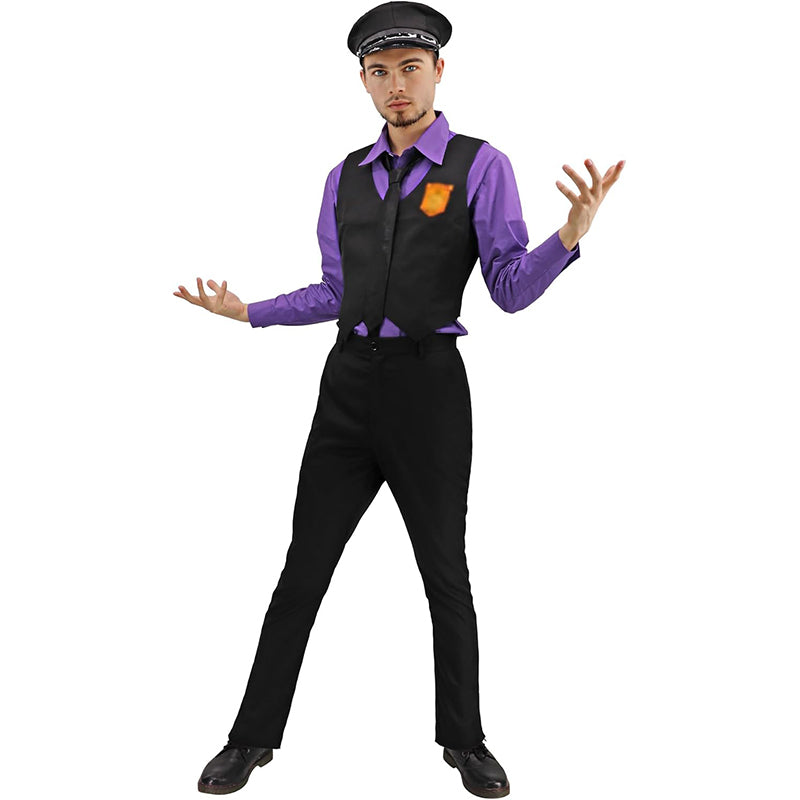 Men Purple Costume Cosplay Full Set Outfit with Hat and Glasses for Halloween Party