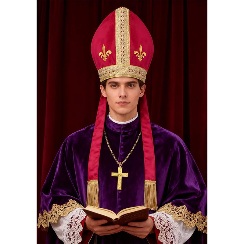 Men Pope Hat Adult Priest Headpiece Catholic Cardinal Cap Cosplay Costume Accessories