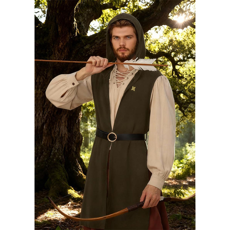 Men Renaissance Vest Medieval Hooded Surcoat LARP Sleeveless Tunic Tabard Pirate Cosplay Costumes For Halloween Party Festival