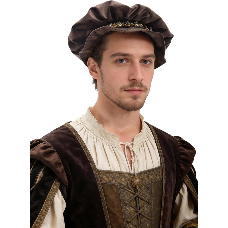 Men Renaissance Tudor Hat Medieval Beret Cap Ren Faire Court Classic Short Brim Cap Minstrel Headwear Costume Accessories
