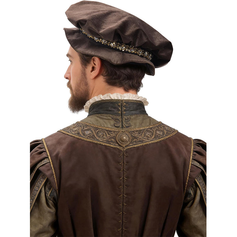 Men Renaissance Tudor Hat Medieval Beret Cap Ren Faire Court Classic Short Brim Cap Minstrel Headwear Costume Accessories