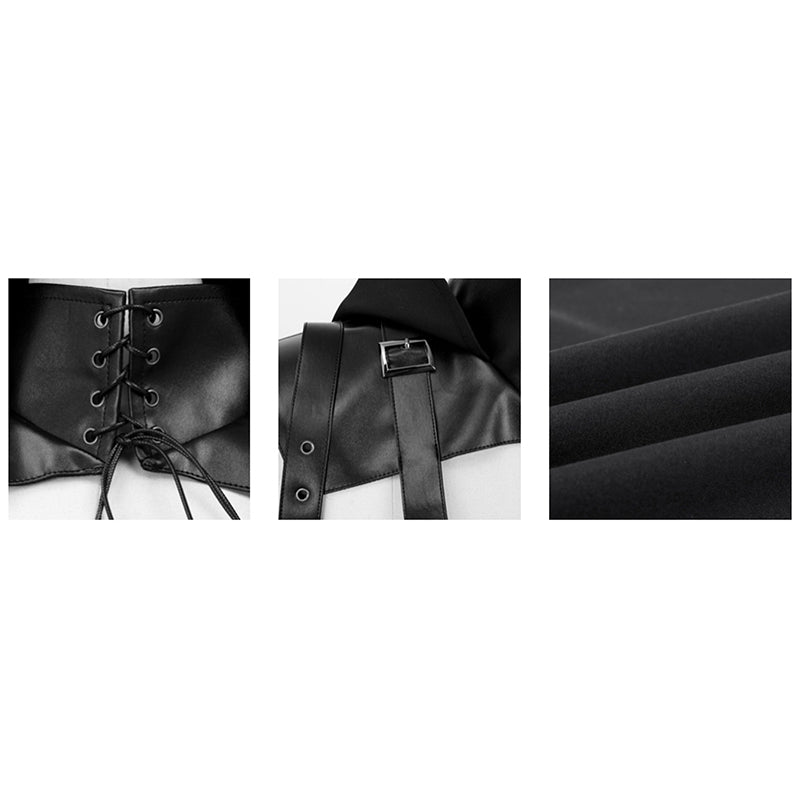 Men Women Medieval Faux Leather Shoulder Chest Armor Black Steampunk Shrug Renaissance Goth Hooded Half Cape For Halloween