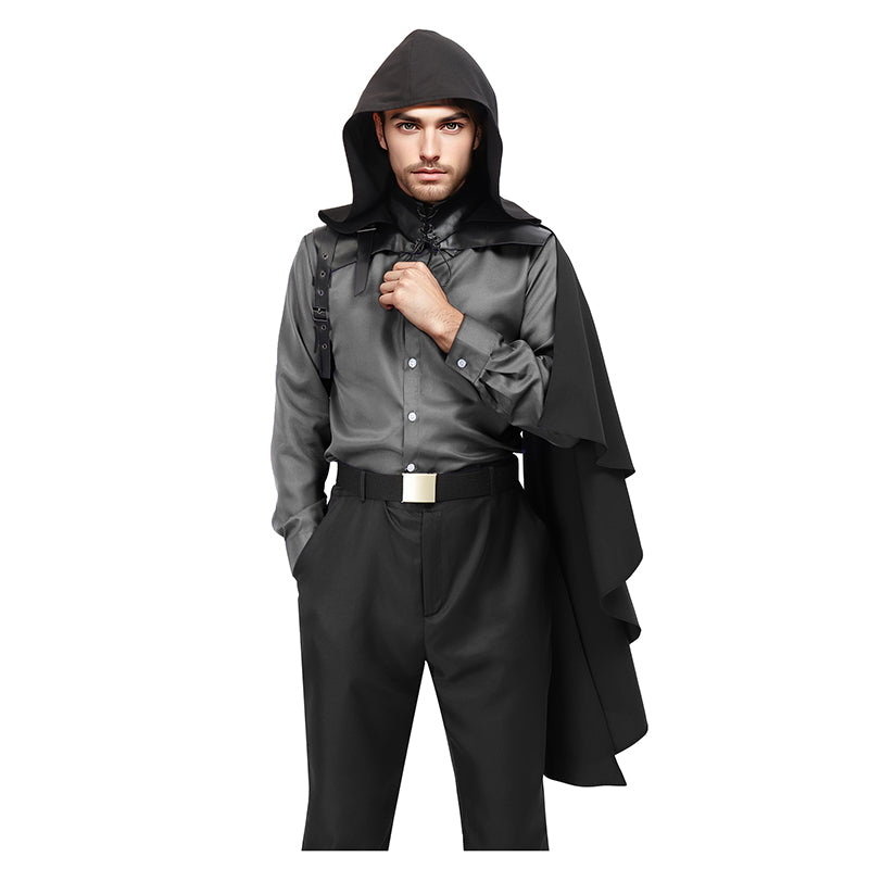 Men Women Medieval Faux Leather Shoulder Chest Armor Black Steampunk Shrug Renaissance Goth Hooded Half Cape For Halloween
