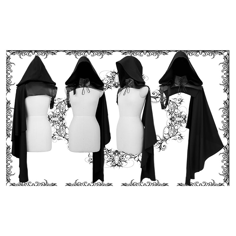 Men Women Medieval Faux Leather Shoulder Chest Armor Black Steampunk Shrug Renaissance Goth Hooded Half Cape For Halloween