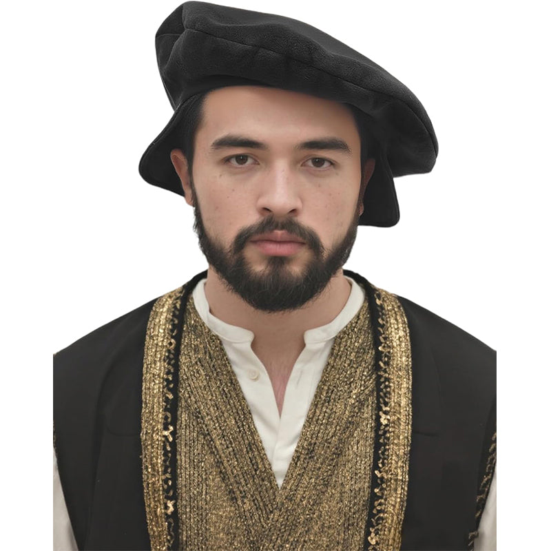 Men Women Medieval Tudor Beret Hat Renaissance Faux Suede Cap With Flap Costume Accessories For Party Festival