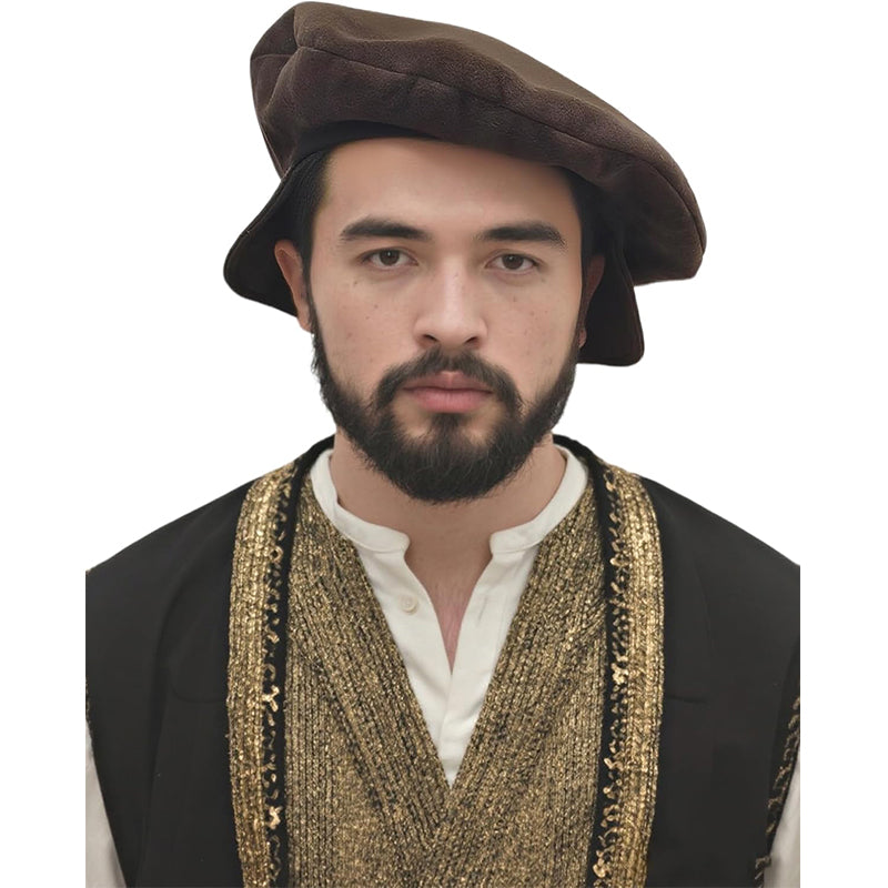 Men Women Medieval Tudor Beret Hat Renaissance Faux Suede Cap With Flap Costume Accessories For Party Festival