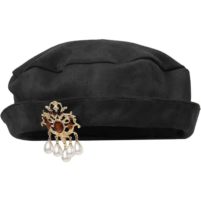 Men Women Medieval Tudor Beret Hat Renaissance Faux Suede Cap With Up Brim Costume Accessories