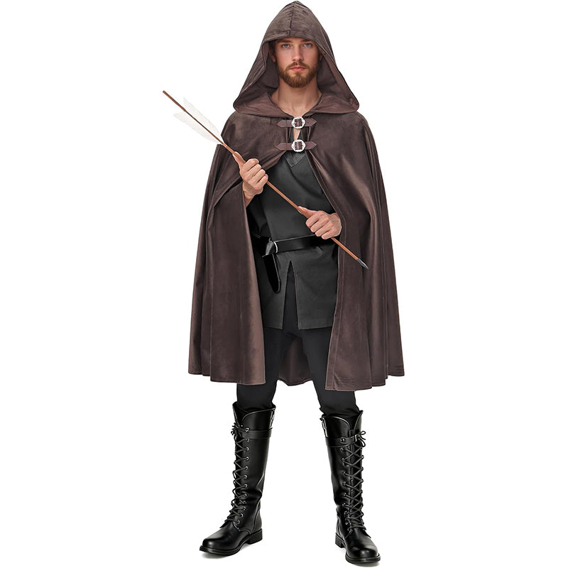Men Women Medieval Velvet Hooded Cloak Renaissance Cape With Hood Costume Accessories For Halloween Party