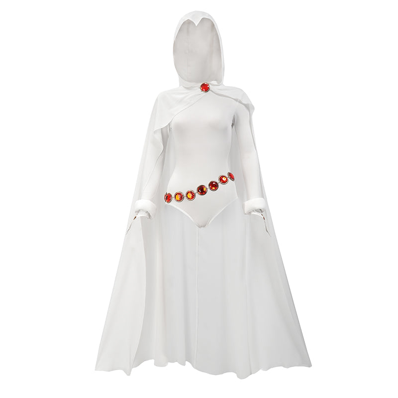 Raven Cosplay Costume Suit White Cape Women Jumpsuit Waist Chain US Size