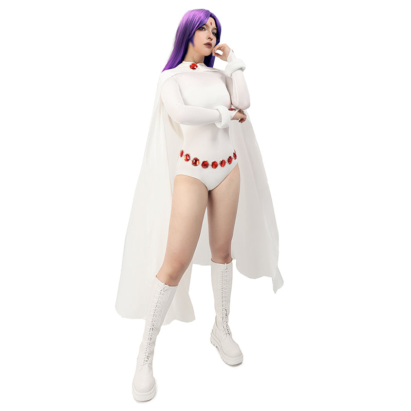 Raven Cosplay Costume Suit White Cape Women Jumpsuit Waist Chain US Size