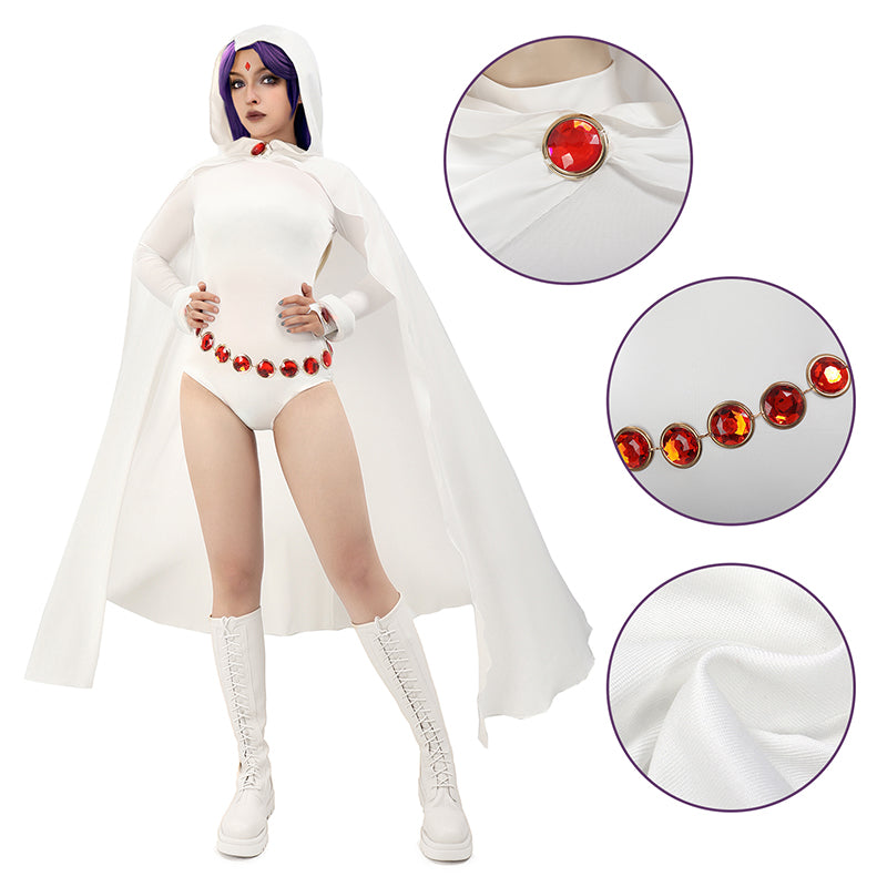Raven Cosplay Costume Suit White Cape Women Jumpsuit Waist Chain US Size
