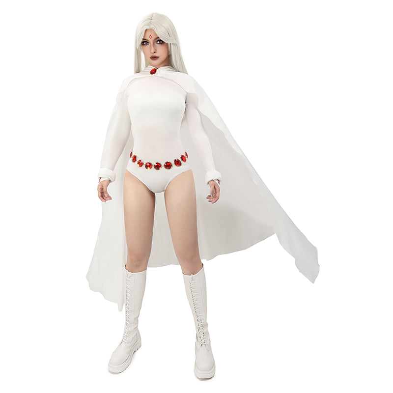 Raven Cosplay Costume Suit White Cape Women Jumpsuit Waist Chain US Size