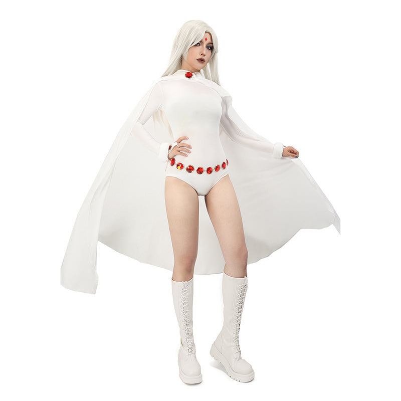 Raven Cosplay Costume Suit White Cape Women Jumpsuit Waist Chain US Size
