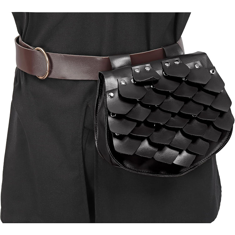Renaissance Belt Pouch Medieval Faux Leather Scale Waist Bag LARP Costume Accessories