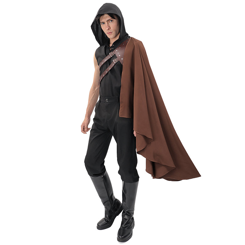 Renaissance Half Shoulder Cape Medieval Steampunk Shawl with Belt LARP Costume For Halloween Party