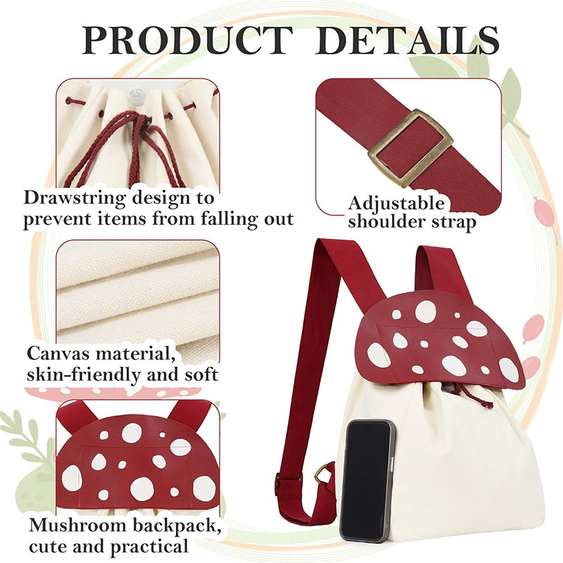 Renaissance Mushroom Backpack Lightweight Drawstring Canvas Bag Ren Faire Larp Costume Accessories
