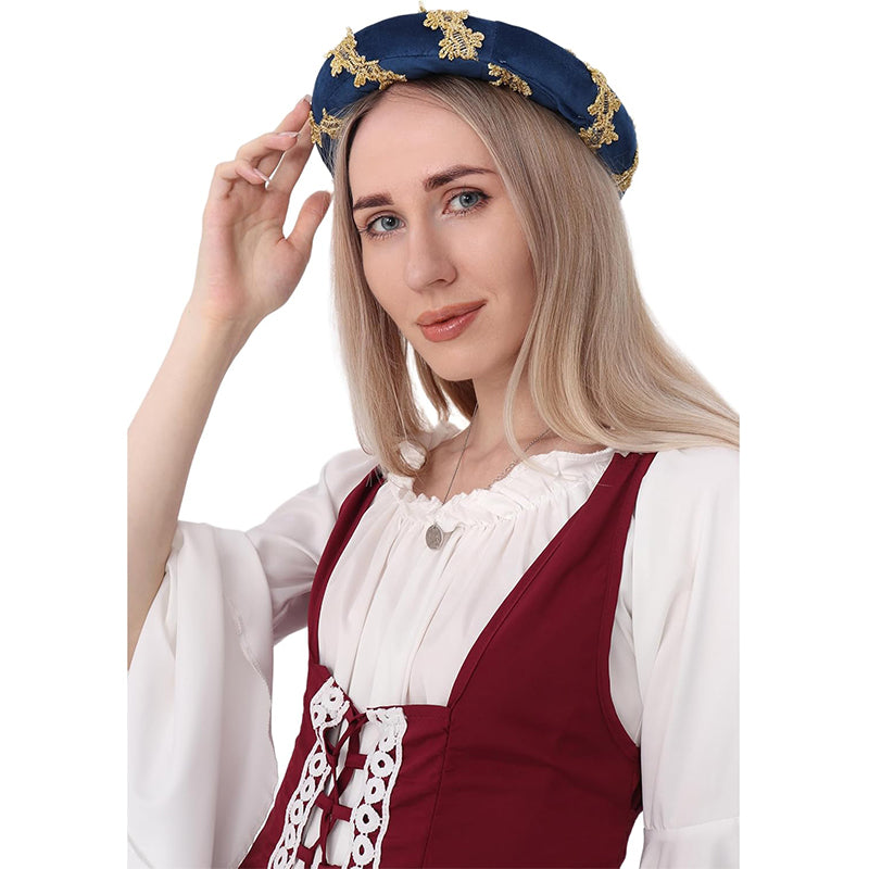 Renaissance Padded Roll Chaplets Velvet Coif Cap Medieval Headwear Headpiece Hat Bourrelet With Gold Trim For Daily Wear Party Christmas