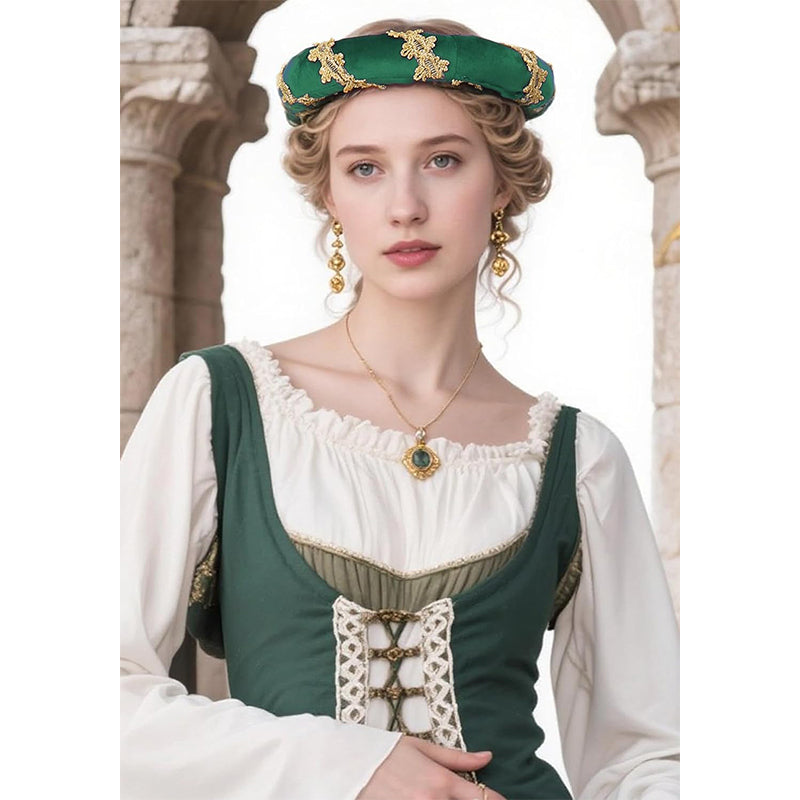Renaissance Padded Roll Chaplets Velvet Coif Cap Medieval Headwear Headpiece Hat Bourrelet With Gold Trim For Daily Wear Party Christmas