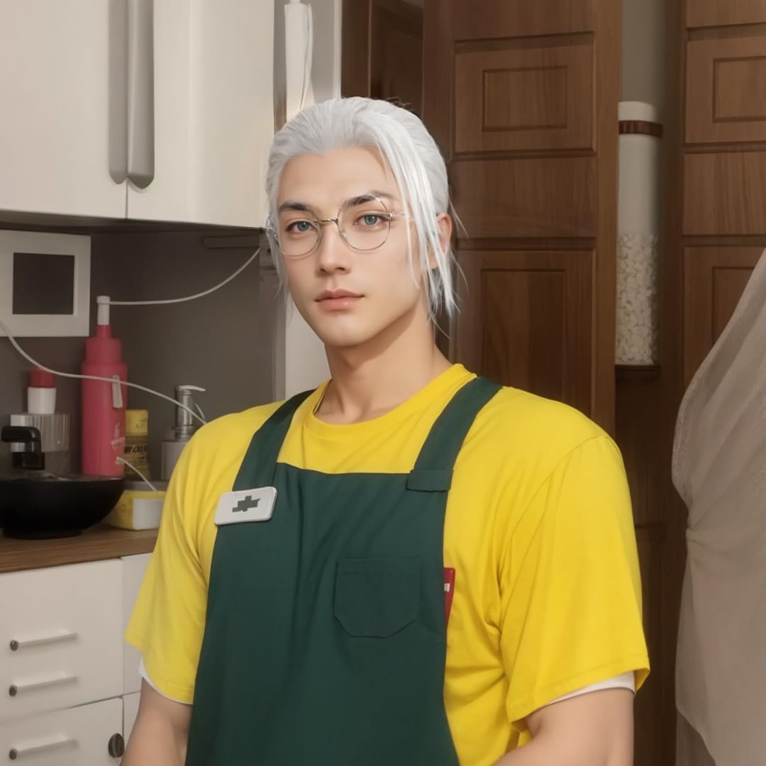 Sakamoto Cosplay Wig White Hair with Glasses for Halloween Party