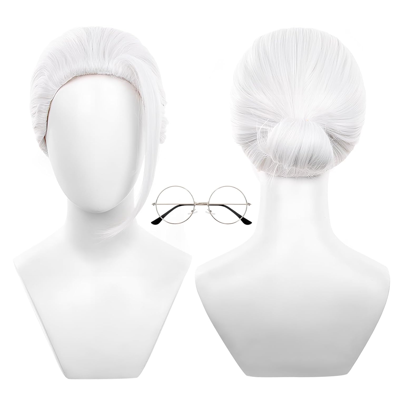 Sakamoto Cosplay Wig White Hair with Glasses for Halloween Party
