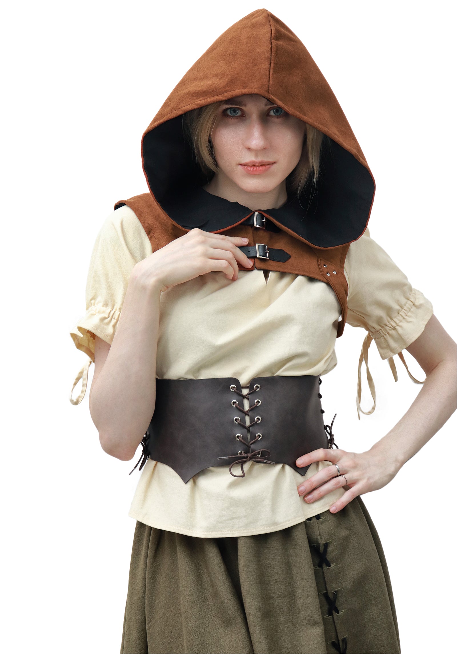 Steampunk Rogue Cowl Hat Faux Suede Medieval Gothic Cape Cosplay Accessories