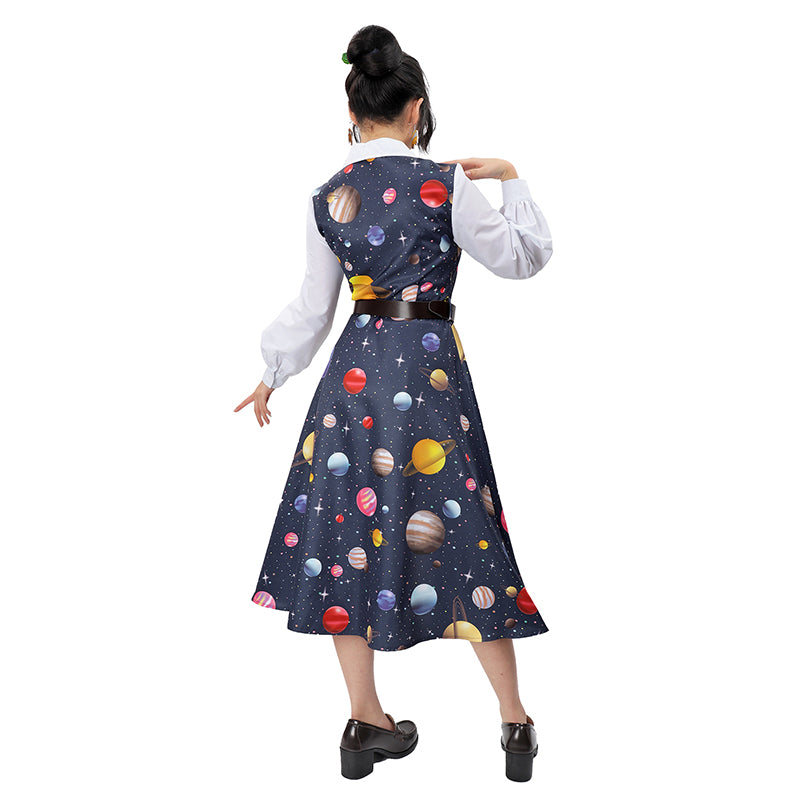 Teacher Cosplay Costume Magic Space Planet Dress Women Doll Collar Long Sleeves Bus Earrings Full Outfits For Halloween Party