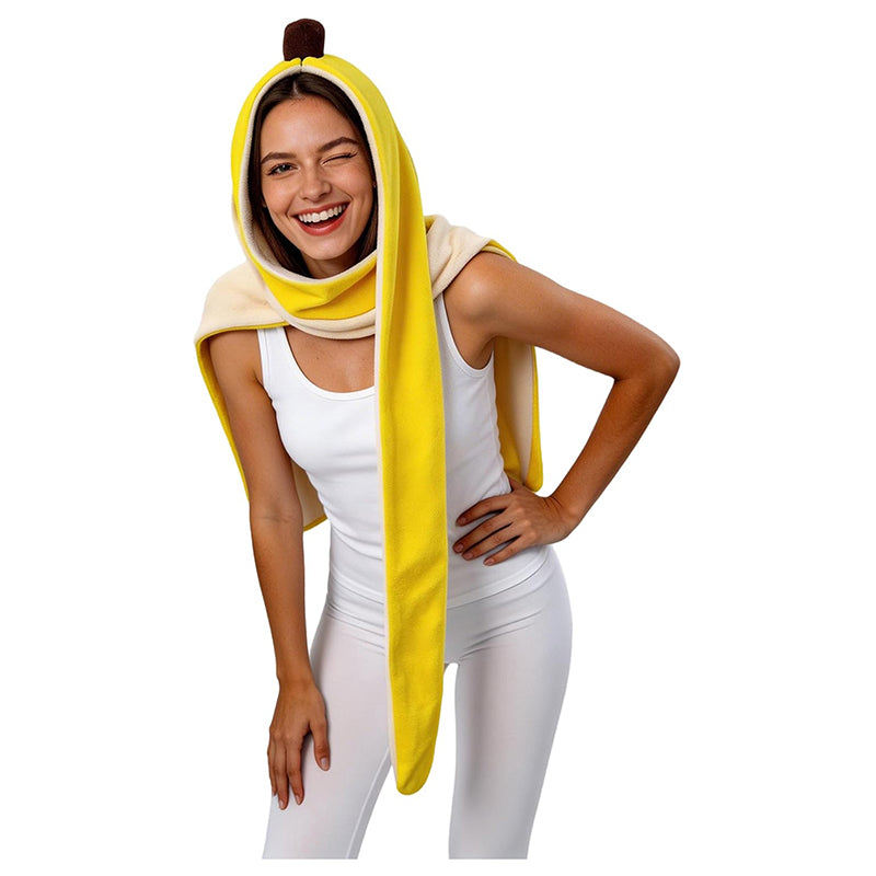 Unisex Funny Banana Costume Scarf Hat Warm Long Shawl Yellow Hooded Scarf Hat For Party Daily Head Wear