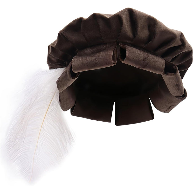 Unisex Medieval Split Brim Beret Cap Renaissance Tudor Hat With Feather Ren Faire Headwear Costume Accessories