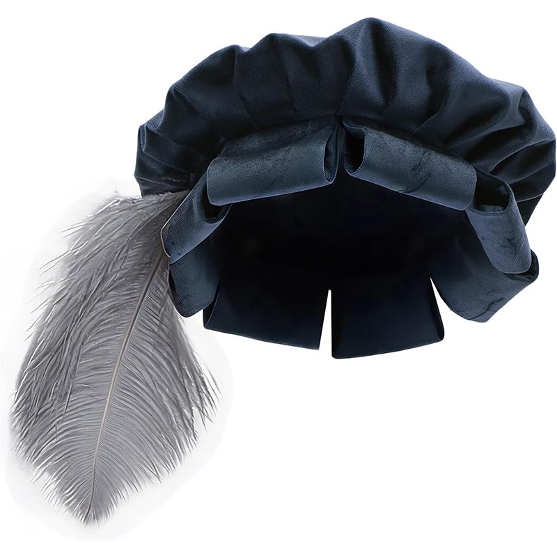 Unisex Medieval Split Brim Beret Cap Renaissance Tudor Hat With Feather Ren Faire Headwear Costume Accessories