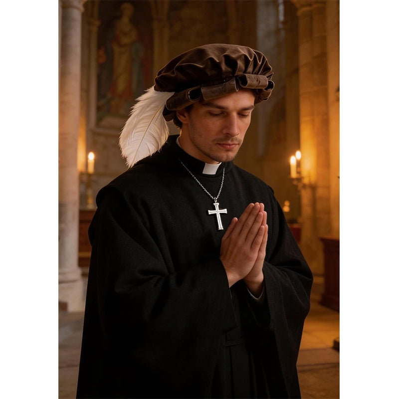 Unisex Medieval Split Brim Beret Cap Renaissance Tudor Hat With Feather Ren Faire Headwear Costume Accessories