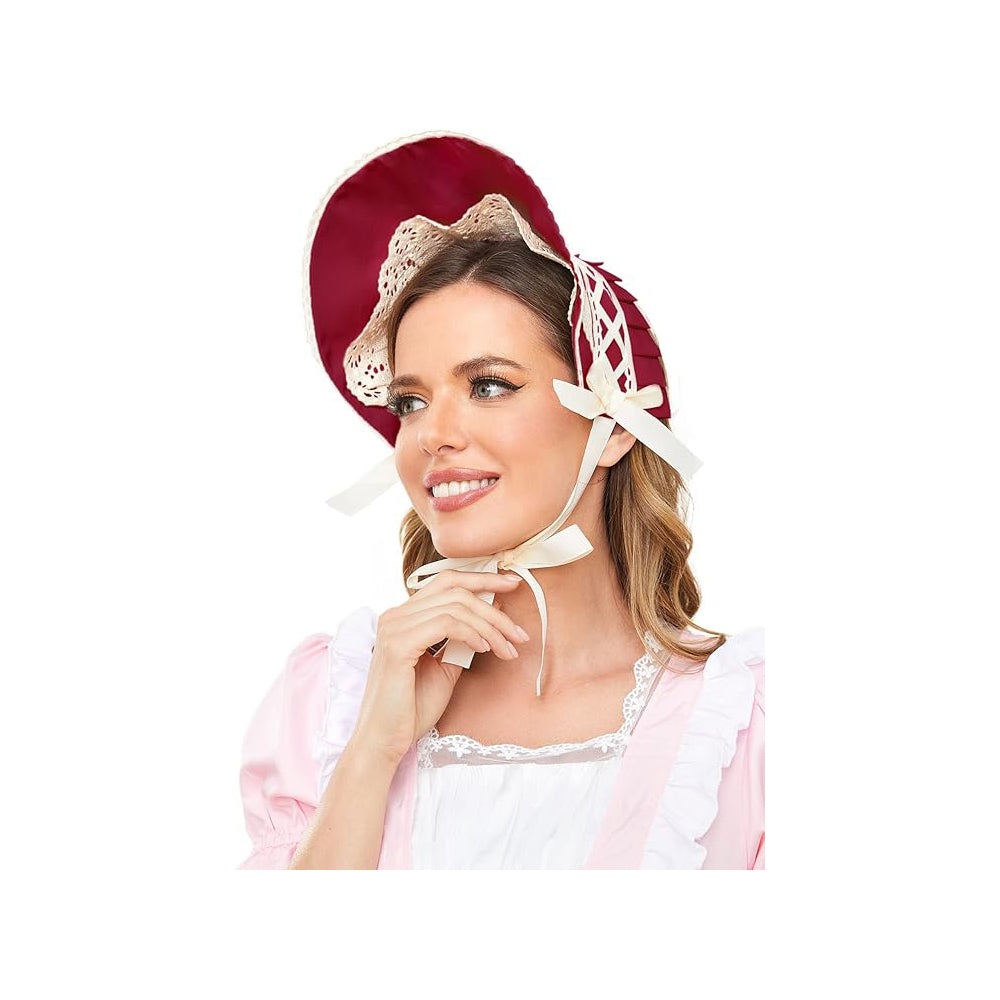 Victorian Lace Bonnet Hat Colonial Pioneer Head-wear Christmas Carol Tea Party Costume Sun Cap for Women
