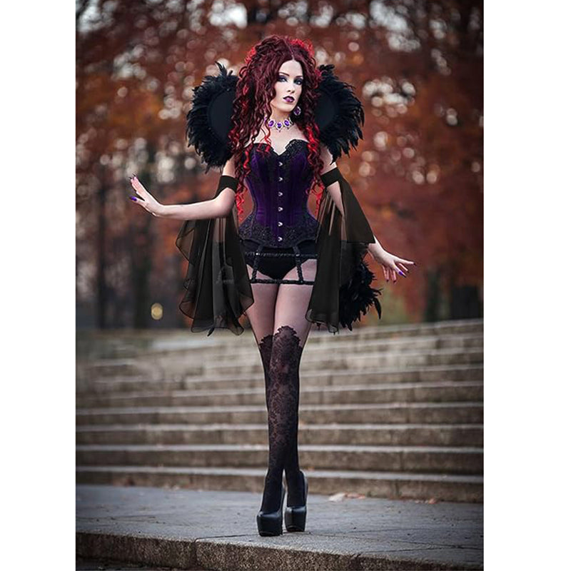 Women Victorian Long Tulle Gloves Gothic Black White Lace Chiffon Detachable Sleeves Vampire Witch Cosplay Costume Accessories
