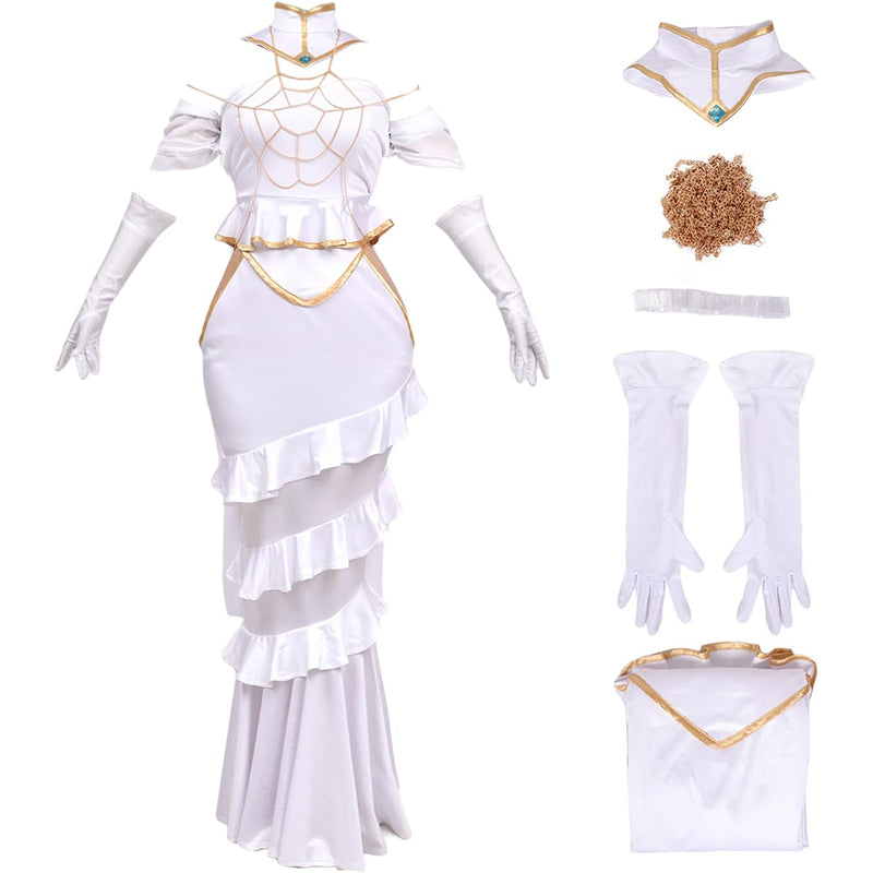 Women Anime Cosplay Dress Off the Shoulder Costume Outfit Full Set Goddess Prom White Fishtail Dress For Halloween Party
