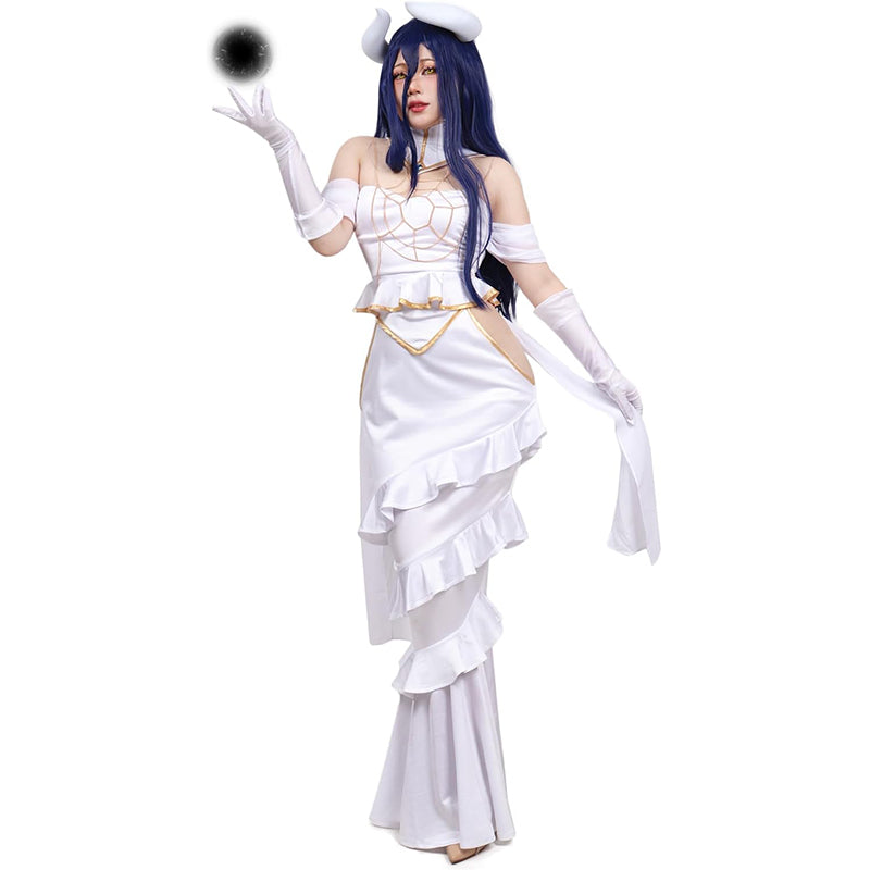 Women Anime Cosplay Dress Off the Shoulder Costume Outfit Full Set Goddess Prom White Fishtail Dress For Halloween Party