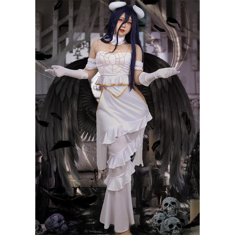 Women Anime Cosplay Dress Off the Shoulder Costume Outfit Full Set Goddess Prom White Fishtail Dress For Halloween Party
