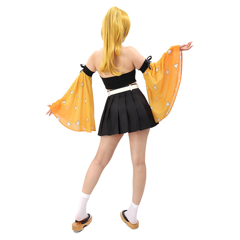 Women Anime Cosplay Top Pleated Skirt Detachable Sleeves with Belt Female Costume For Halloween Party