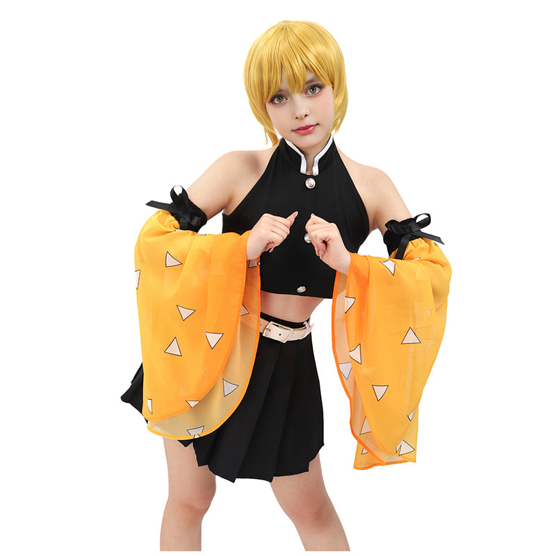 Women Anime Cosplay Top Pleated Skirt Detachable Sleeves with Belt Female Costume For Halloween Party